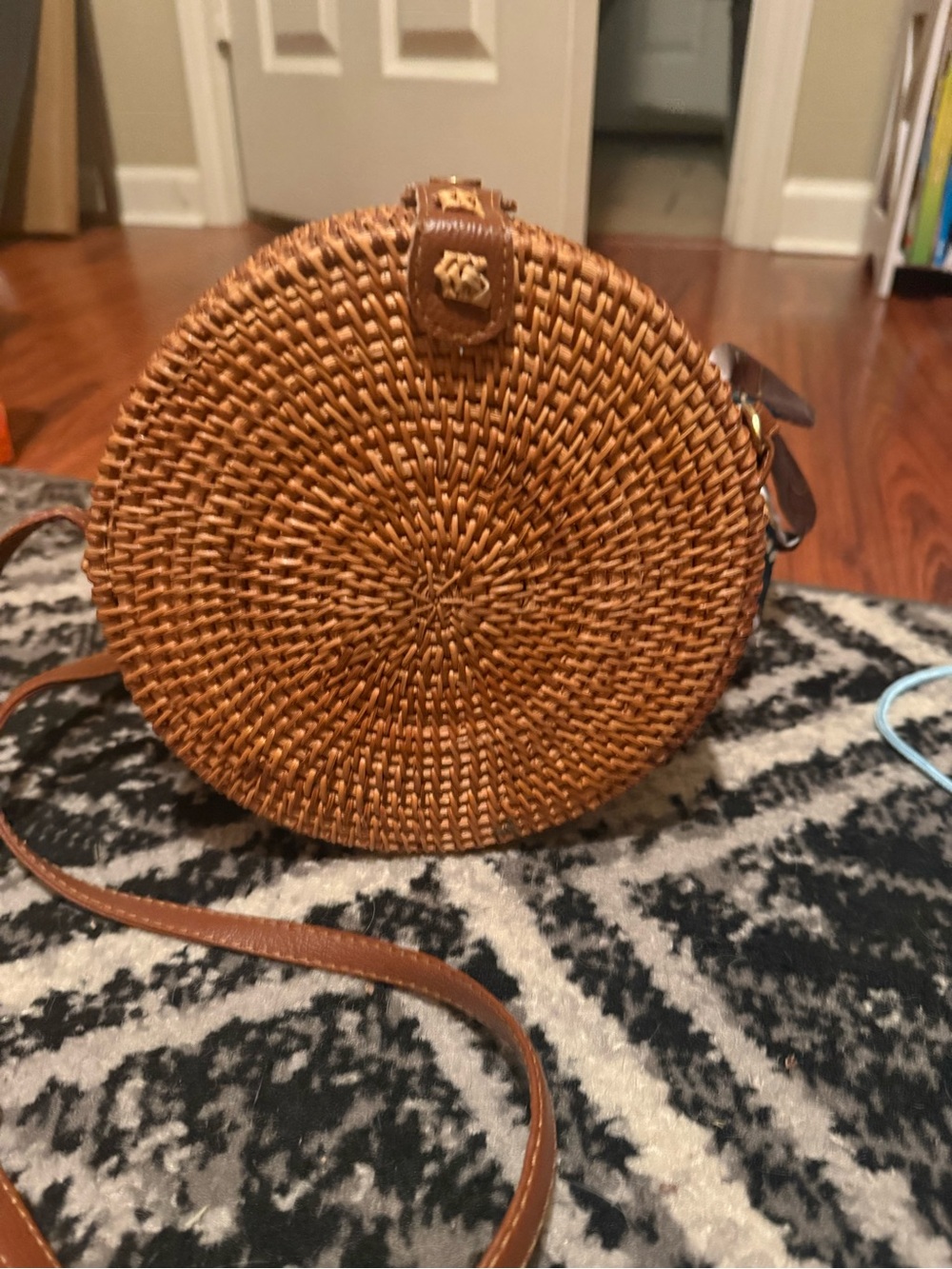 Amazon Brown Woven Round Crossbody Bag